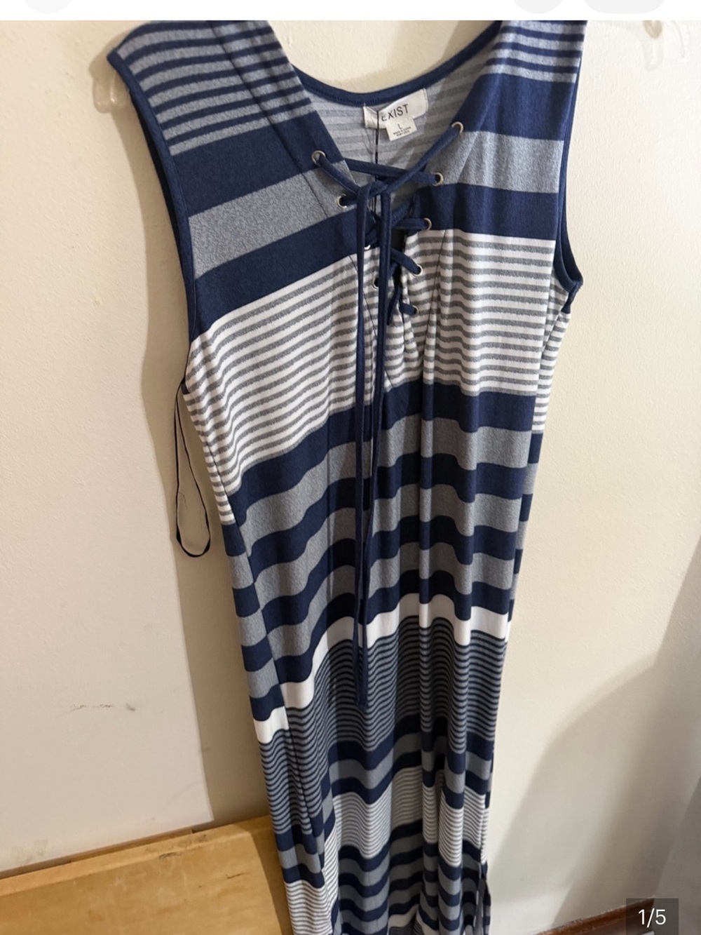 NWT Exist Size Large Navy Gray White Striped Sleeveless Maxi Dress